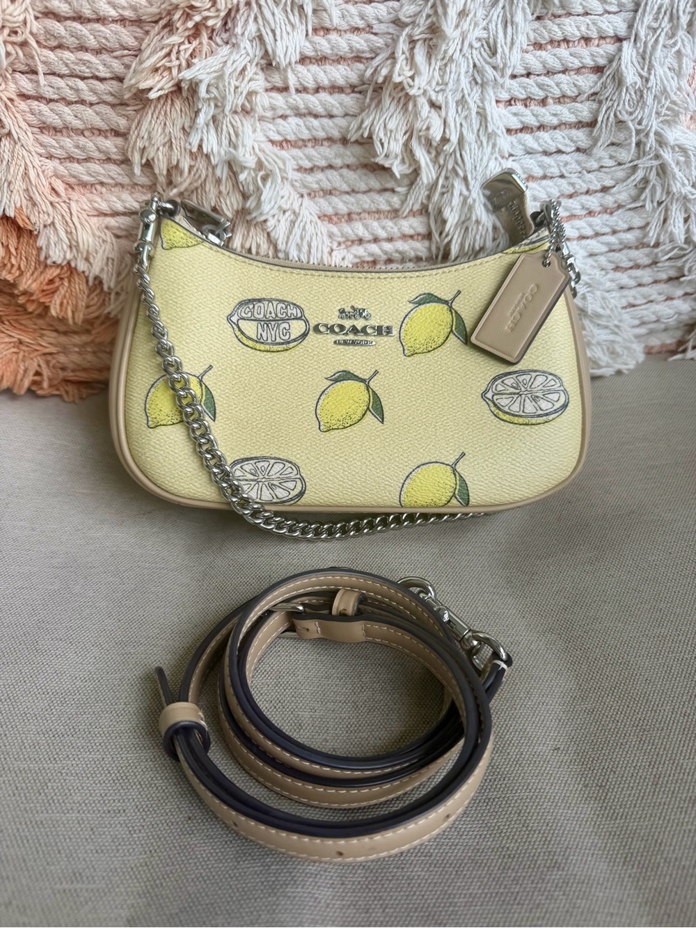 Coach Lemon Print Mini Shoulder Bag in Yellow and Cream